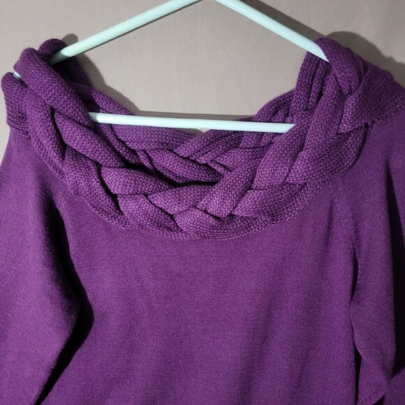 Venus Purple Tunic Sweater Dress Size Large Braided Neck Winterwear Work Chic - Picture 3 of 10